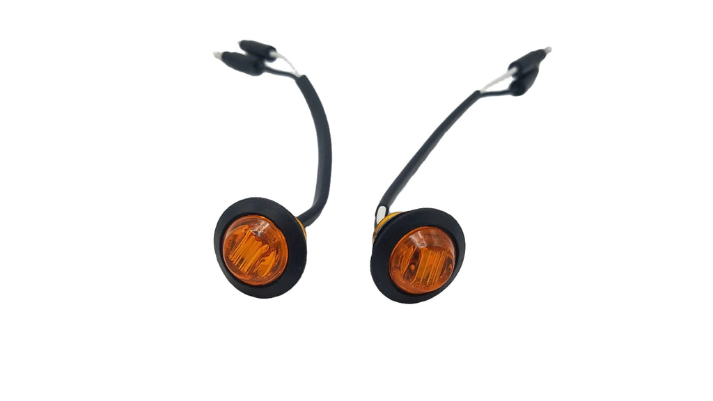 PAIR Of Maxxima 3/4" Round LED P2PC CM Amber With 3/4" Weld-On Light Bracket (M09300Y-34-BRACKET-PAIR)