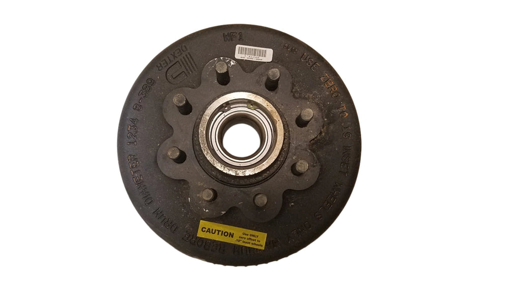 Dexter Drum, 8K, 8 x 6.5, 5/8" Studs, 4.75" Pilot, 50MM Bearing, Nev-R-Lube, Includes 031-071-03 Bearing Cartridge and 069-093-00 bearing Retainer (008-389-80)