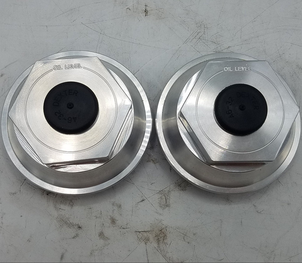Two - Billet Aluminum Trailer Oil Bath Caps 3.5"-12 Thread with Wrench (21-88-BILLET-WRENCH-KITX2)