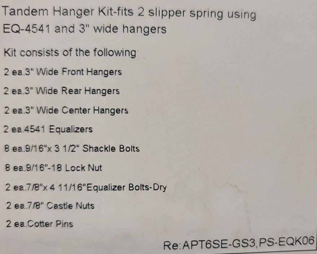 Tandem Axle Spring Hanger Suspension Kit for 2" Slipper Springs 5200 6000 7000 (23002)