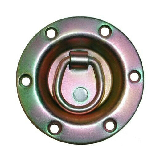 ONE - 1/4" Round Zinc Recessed Swivel D Ring Rope Tie Down Trailer 1.8K Rated (B704)