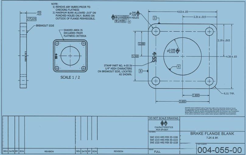 Pair (2) Backing Plate Brake Flanges 4 Hole 2.53" PH Fits 7200# / 8000# X Type (004-055-00-X2)