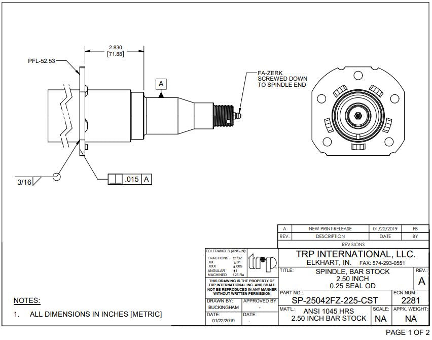 7000# Round Spindle #42 2.50 x 6 EZ Lube Flanged (SP-25042FZ-225)