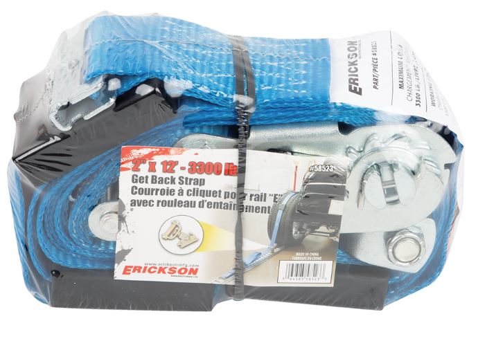 Erickson E-Track Wheel Tie-Down Strap with Roller Idler and Ratchet - 2 x 12' - 1,100 lbs (EM58523-LOTOF4)