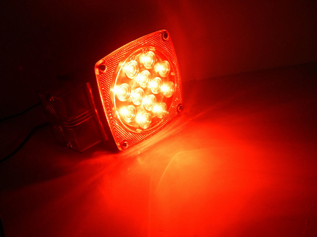 Pair of 4" Square Over 80 LED Box Red Stop Turn Tail Boat Red Brake RV Camper (J-20445 + J-20445-L)