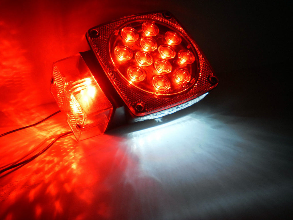 Pair of 4" Square Over 80 LED Box Red Stop Turn Tail Boat Red Brake RV Camper (J-20445 + J-20445-L)
