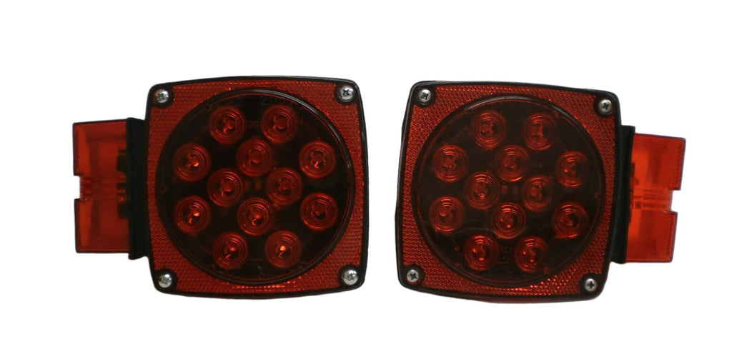 Pair of 4" Square Over 80 LED Box Red Stop Turn Tail Boat Red Brake RV Camper (J-20445 + J-20445-L)