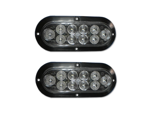 TWO- 6" Oval Flange Surface Mount 10 LED Clear Lens Red Truck Trailer Light (J-65-FRC-LOTOF2)