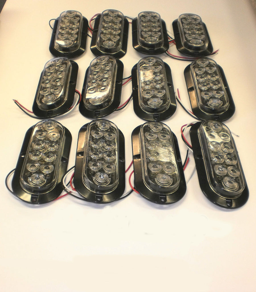 TWLEVE- 6"Oval Flange Surface Mount 10 LED Clear Lens Red Truck Trailer Light (J-65-FRC-LOTOF12)