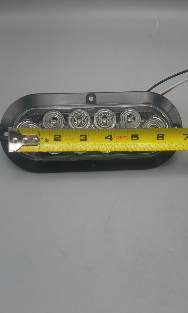 TWO 6"Oval Flange Surface Mount Red LED Clear Lens Trailer Light w Chrome Bezel(J-65-FRC + J-65-BZ-C-LOTOF2)