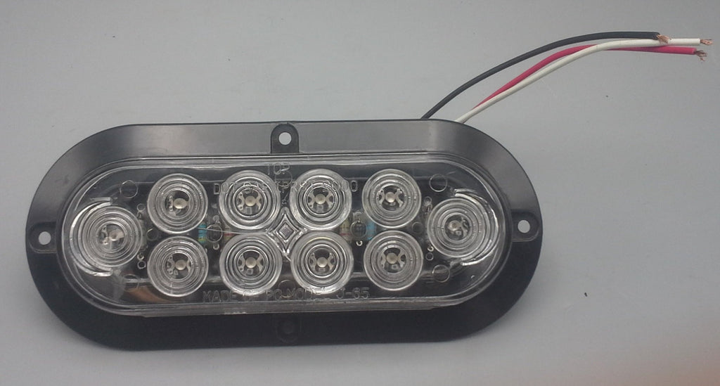 12 - 6"Oval Flange Mount 10 LED Clear Lens Red Truck Trailer Light w/Chrome Bezels (J-65-FRC + J-65-BZ-C-LOTOF12)