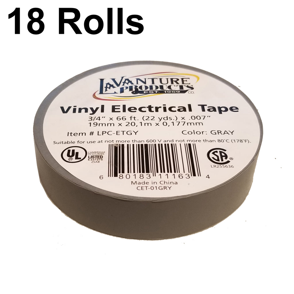 18 Rolls of Gray Electrical Tape 3/4" X 66'  LaVanture (LPC-ETGY-18)