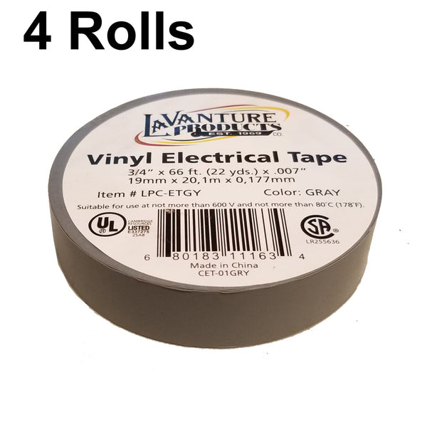 4 Rolls of Gray Electrical Tape 3/4 X 66ft Trailer Grey RV Wires LaVanture (LPC-ETGY-4)