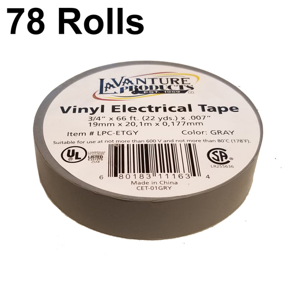 78 Rolls of Gray Electrical Tape 3/4 X 66ft Trailer Grey RV Wires LaVanture (LPC-ETGY-78)