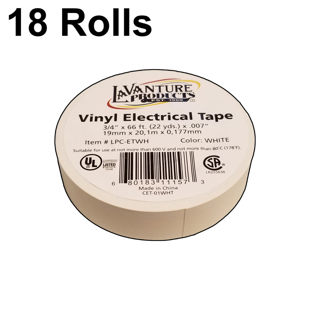 18 Rolls of White Electrical Tape 3/4" X 66'  LaVanture (LPC-ETWH-18)
