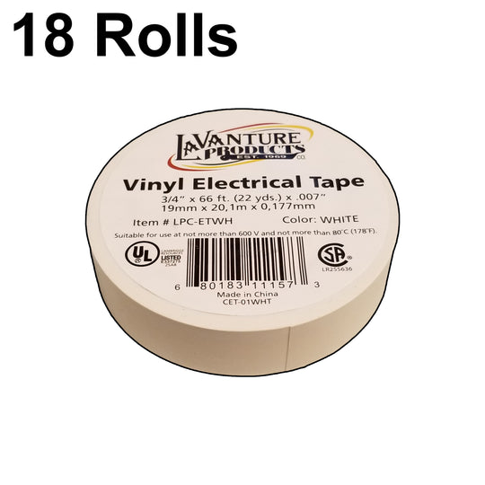 18 Rolls of White Electrical Tape 3/4" X 66'  LaVanture (LPC-ETWH-18)