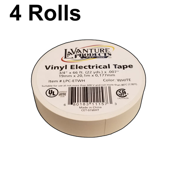 4 Rolls of White Electrical Tape 3/4 X 66ft Trailer RV Wires LaVanture (LPC-ETWH-4)