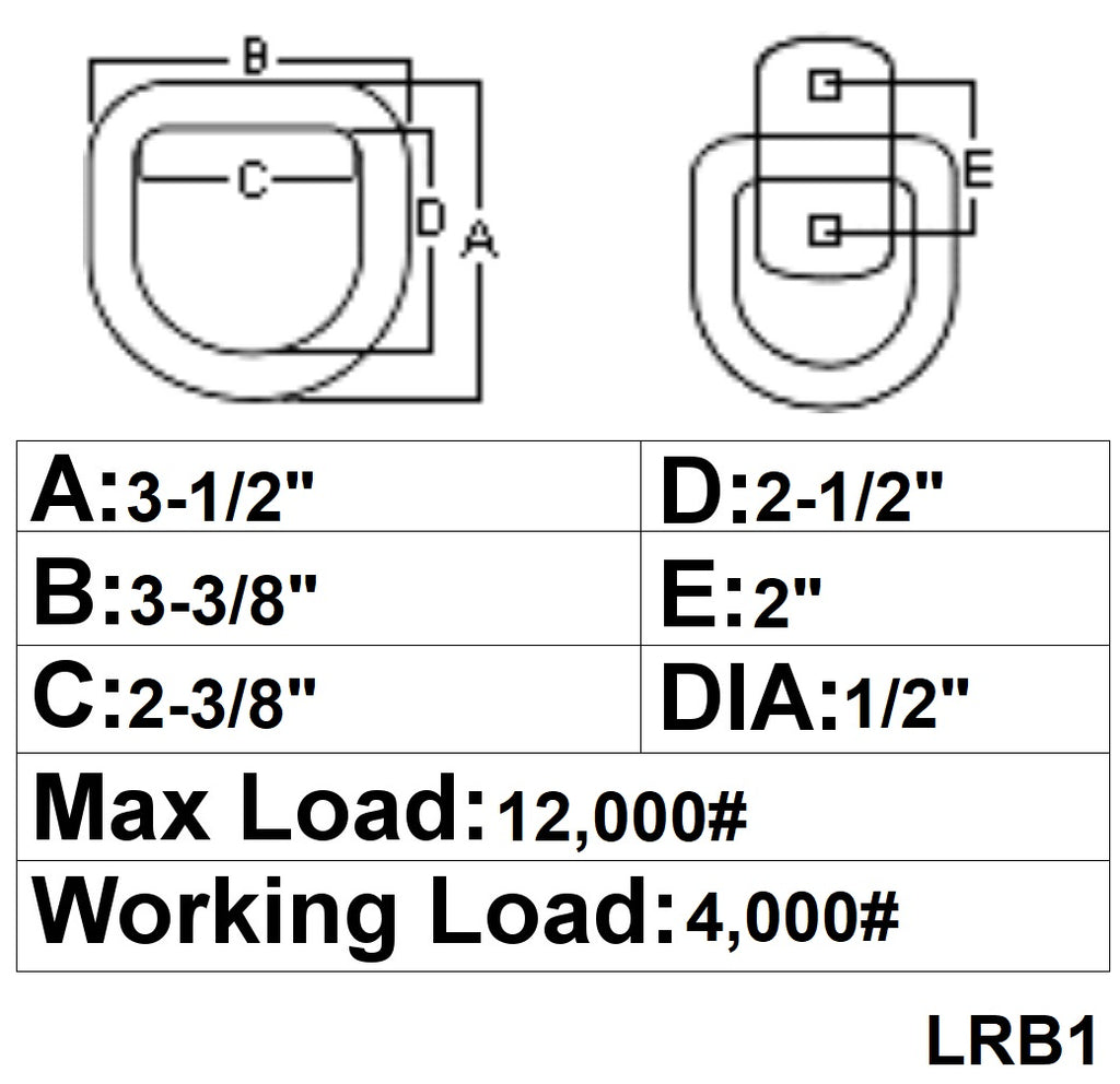 4 - 1/2" Lashing Tie down D Rings Zinc 12,000# Tractor Equipment Heavy Duty (LRB1-LOTOF4)