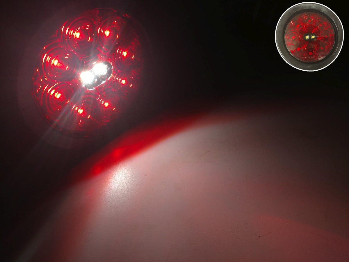 4 Round Red LED TecNiq Hybrid With Backup Lights and Grommets and Plugs RV Camper Trailer (T45-RW0T-KIT)