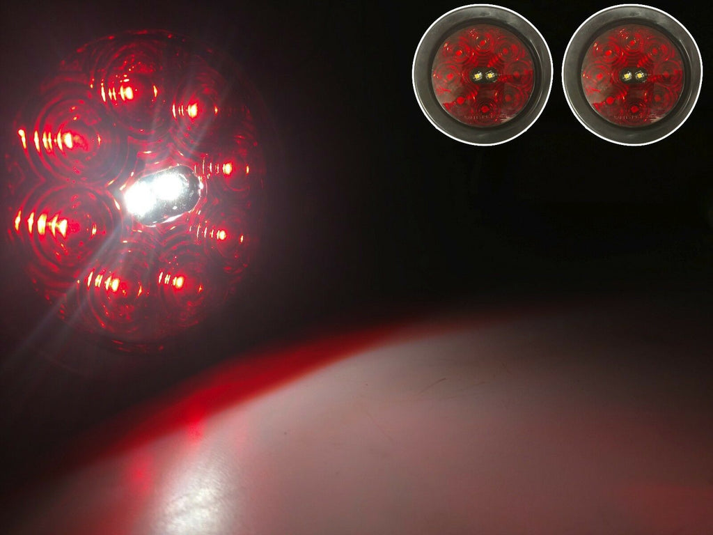 (2) 4" Round TecNiq Hybrid LED Stop / Tail / Turn / Reverse Lights – Red & White (T45-RW0T-KITx2)