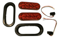 2- 6"  LED Light Oval Stop Turn Tail Red Red Grommet Trailer Camper Semi RV  (J-66-RK-LOTOF2)