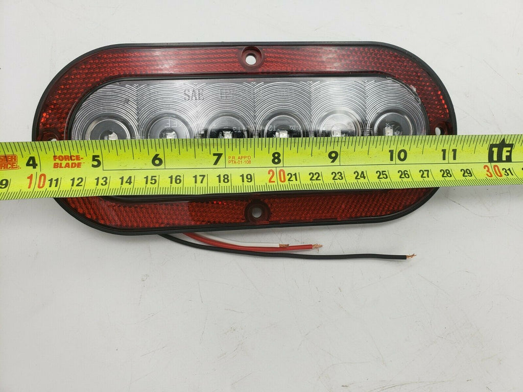 Surface mount Flat 6" Oval LED S/T/T, CLEAR Lens, Red 6 Diode, Red Reflective  (J-656-FRCX)