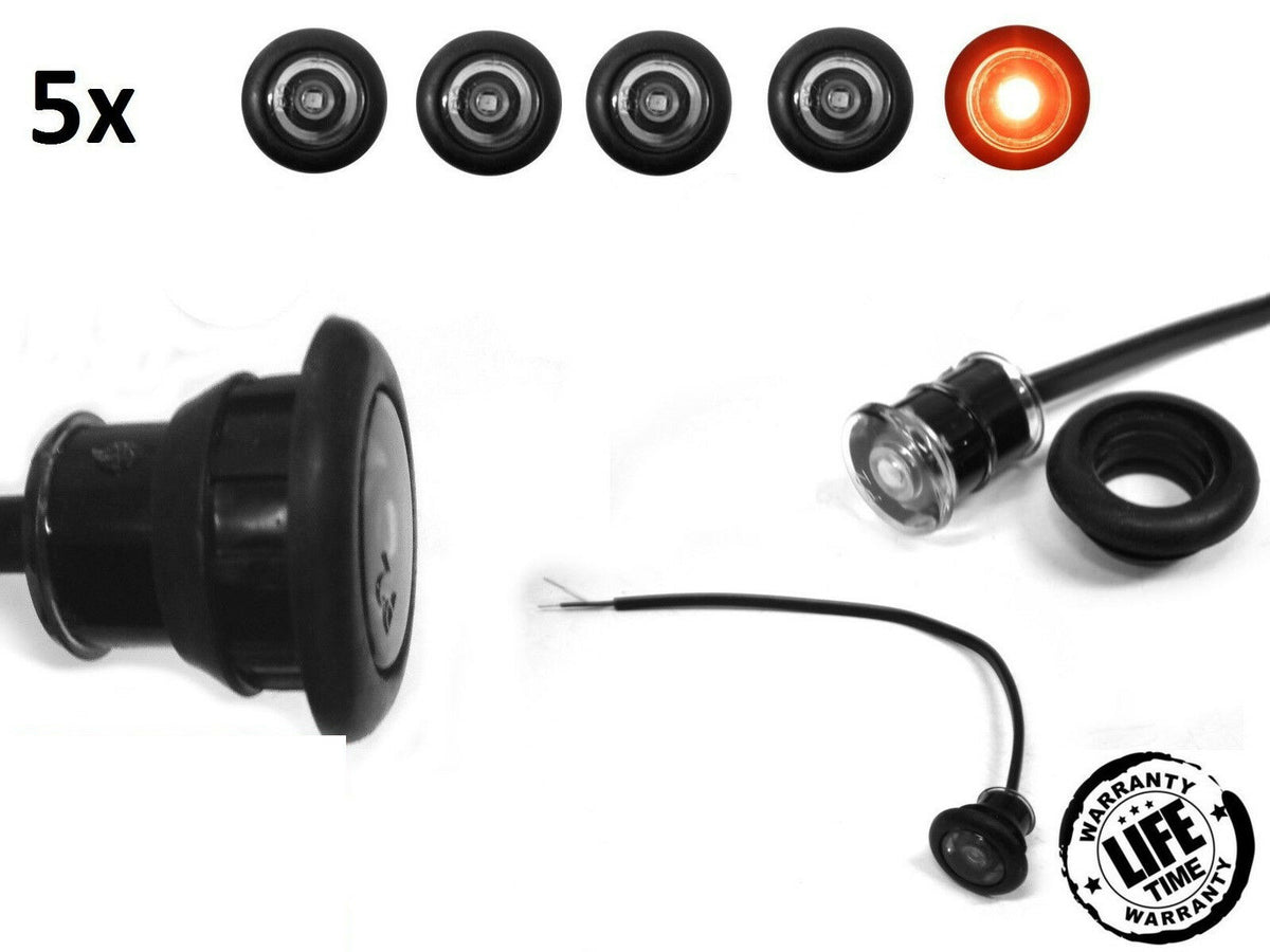 FIVE TecNiq 3/4 Mini Red Clear LED Light Hot Spot Truck Trailer USA (S33-RC09-1-LOTOF5)
