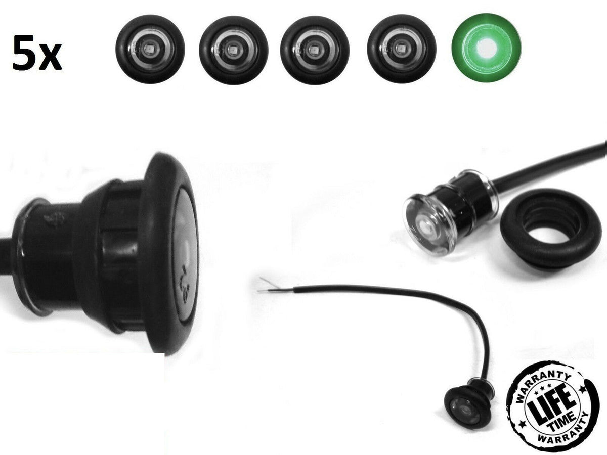 FIVE TecNiq 3/4 Mini Green Clear LED Light Hot Spot Truck Trailer USA (S33-GC00-1-LOTOF5)