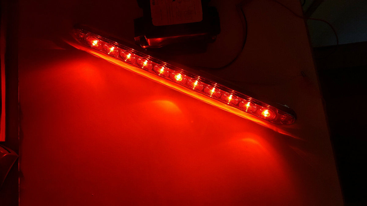 15" Low Profile Red LED Stop Turn Tail Light RV Trailer Truck USA & Chrome Bezel (T10-rr00-1 + T10-0c00-1)