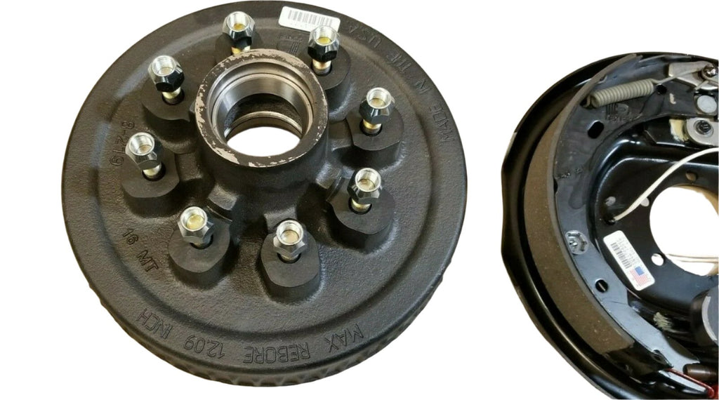 Replace Right Trailer Brake Dexter 8x6.5 Drums 9/16 Nuts 7000# 12" Backing Plate (821913-B-DEX-R)
