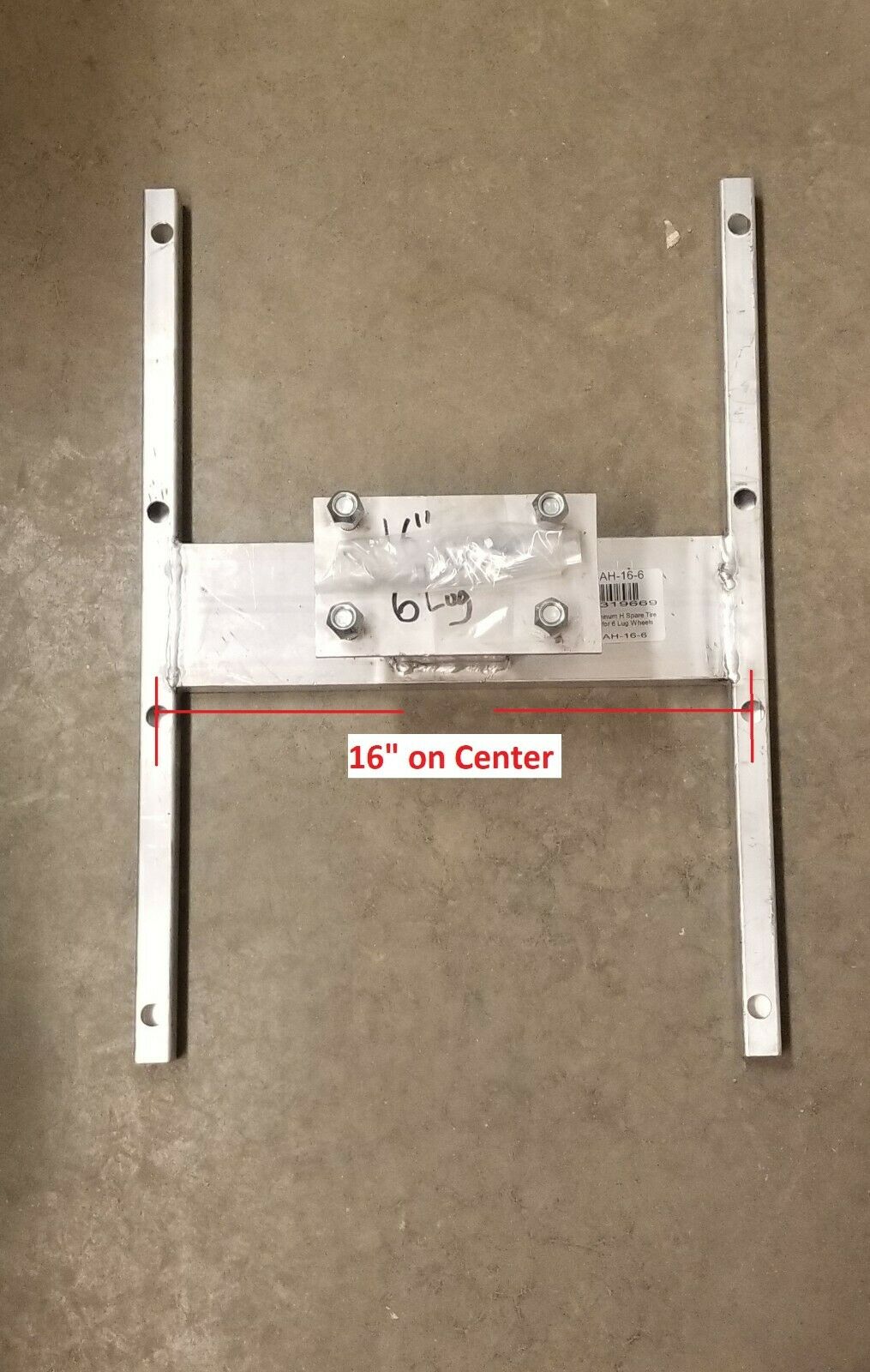 Aluminum H-Mount Spare Tire Carrier – 6-Lug Wheel, 16? Stud Spacing Trailer Mount (STC-AH-16-6-KIT)