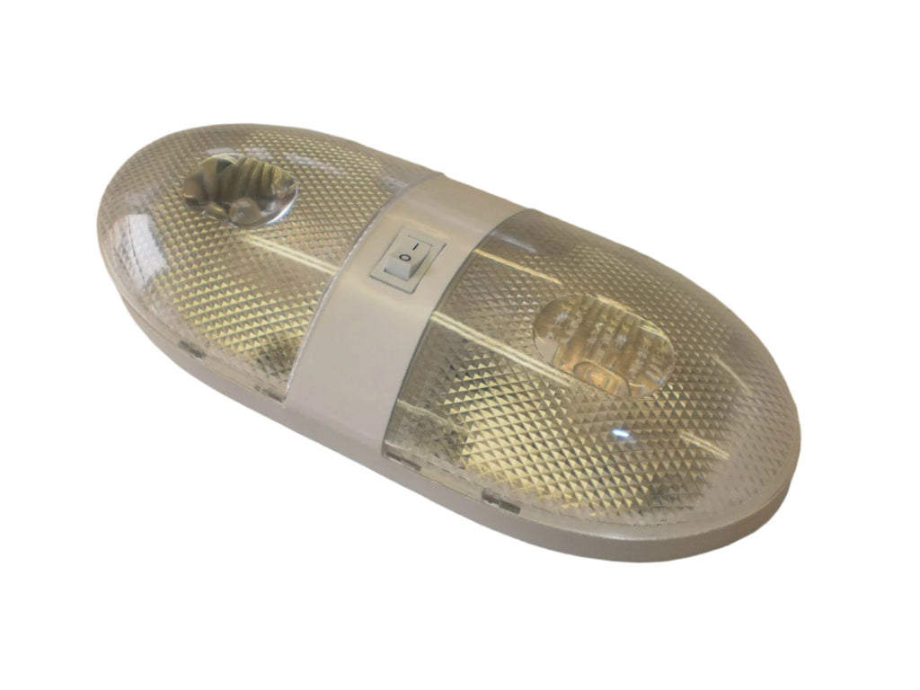 Double Dome Light Economy Euro Interior Dome Lamp RV Camper Trailer White  (D-92)