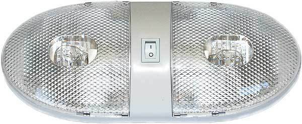 Double Dome Light Economy Euro Interior Dome Lamp RV Camper Trailer White  (D-92)