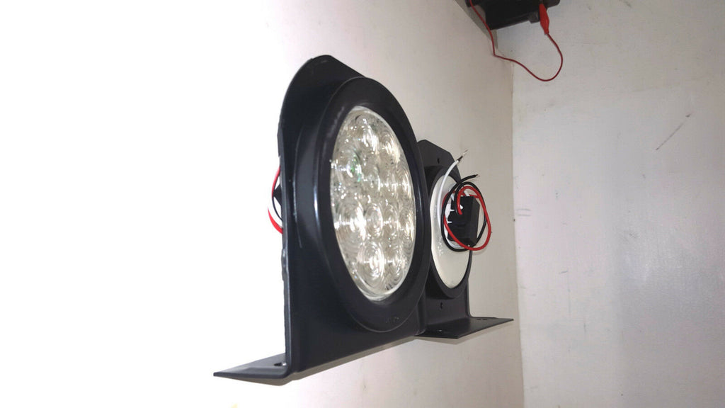 TWO - 4" Round 12 Diode Amber LED With Black Mounting Bra0cket Stop  Turn Tail (J-4512-ACK + J-40-BRKLOTOF2)