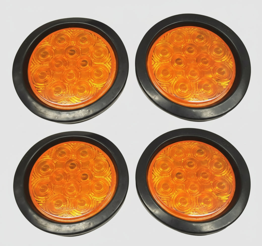 FOUR - 4" Round 12 Diode Amber LED Light Kit Stop Turn Tail Light TecNiq (J-4512-AKLOTOF4)