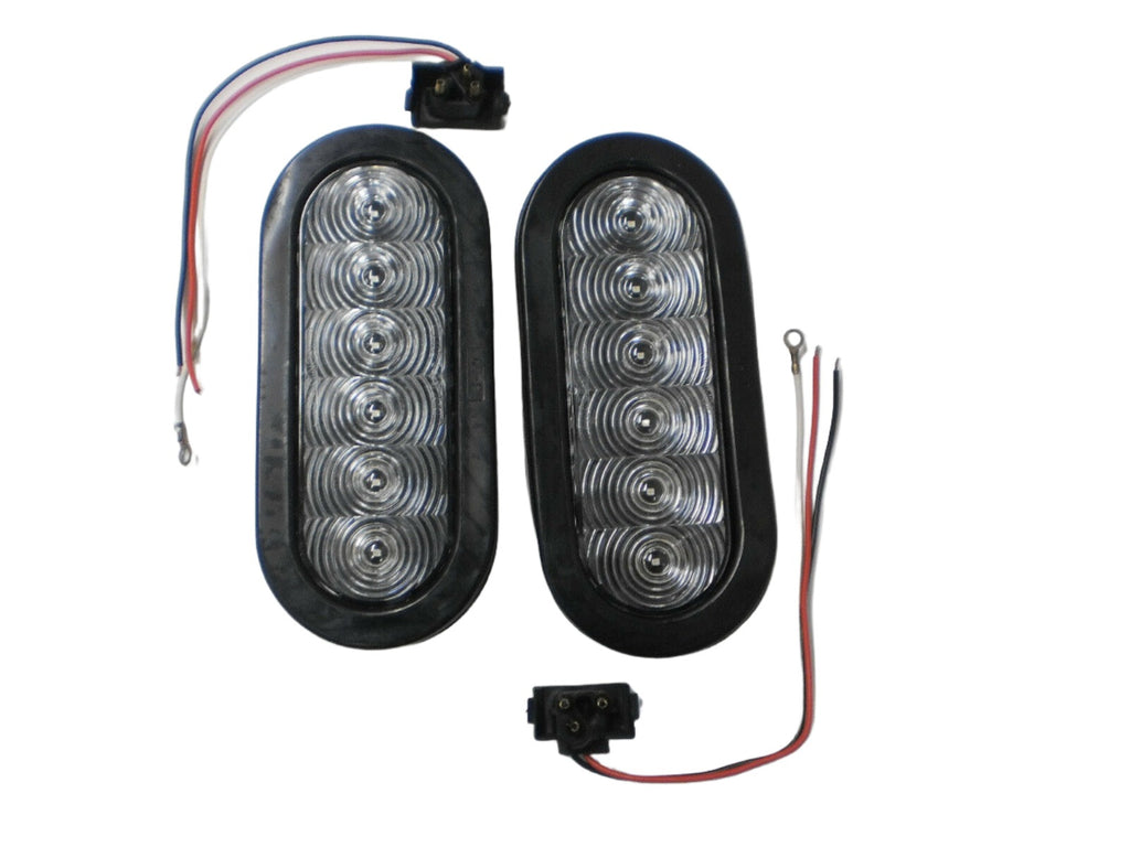 2 - 6" Oval RED Clear LED Stop Turn Tail Light Grommet Trailer Truck USA (T66-RC0T-KIT-LOTOF2)