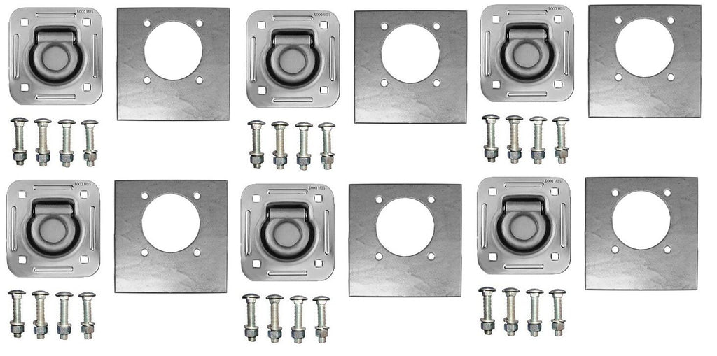 6 - 1/2" Thick Recessed 5000# D Ring Kits w/ Backing Plates & Bolts Car Trailer (RR5K-LOTOF6)