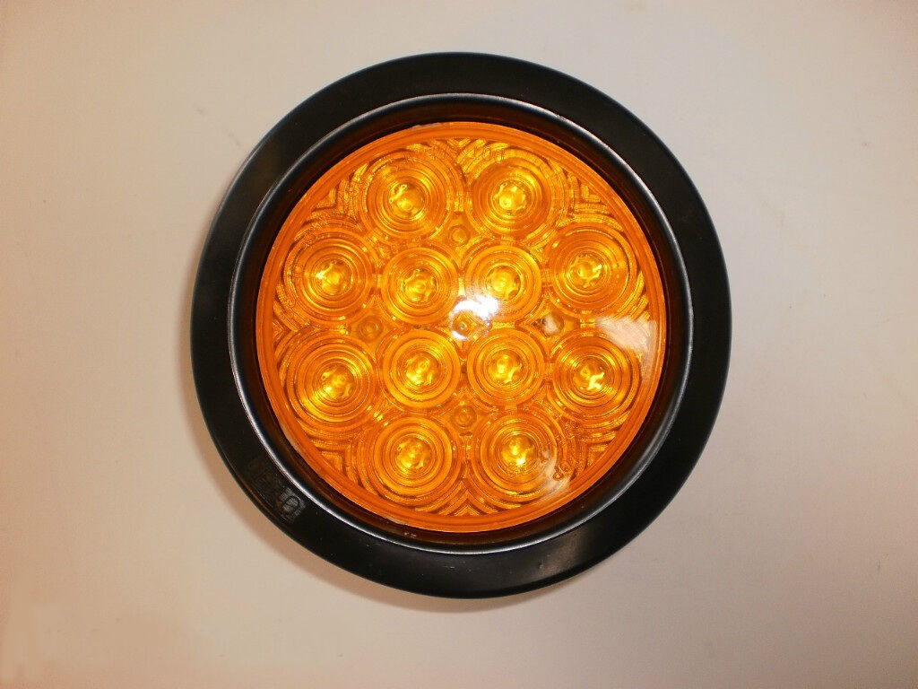 TWO 4" Round Dual Function 12 Diode Amber Amber LED Light Kit 3 Prong Trailer RV (J-4512-AK-LOTOF2)
