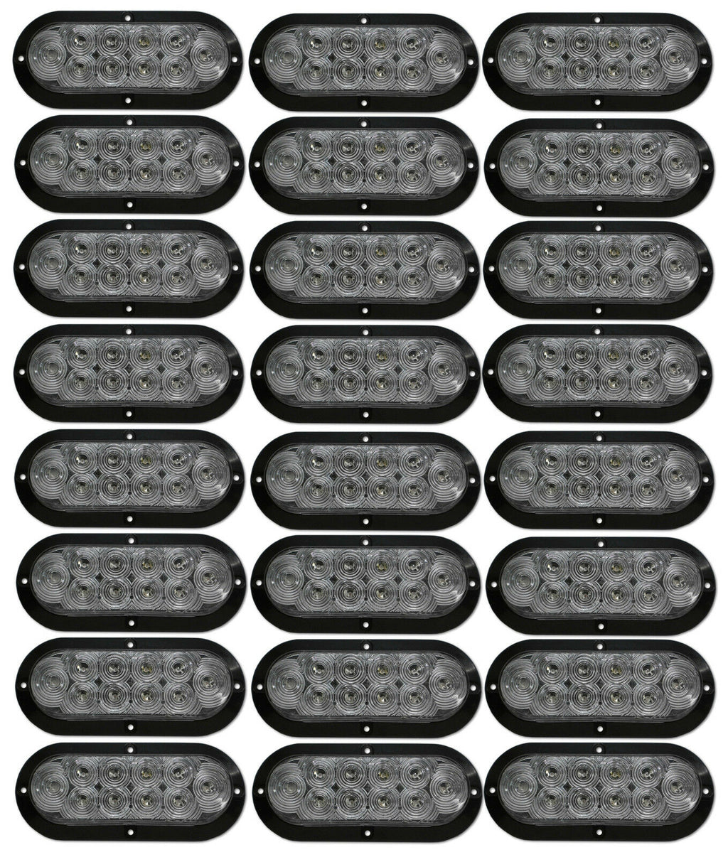 24 of the 6" Oval LED Clear White Back Up Light Surface Mount Jeep Truck Trailer (J-66-FC-LOTOF24)