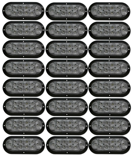 24 of the 6" Oval LED Clear White Back Up Light Surface Mount Jeep Truck Trailer (J-66-FC-LOTOF24)