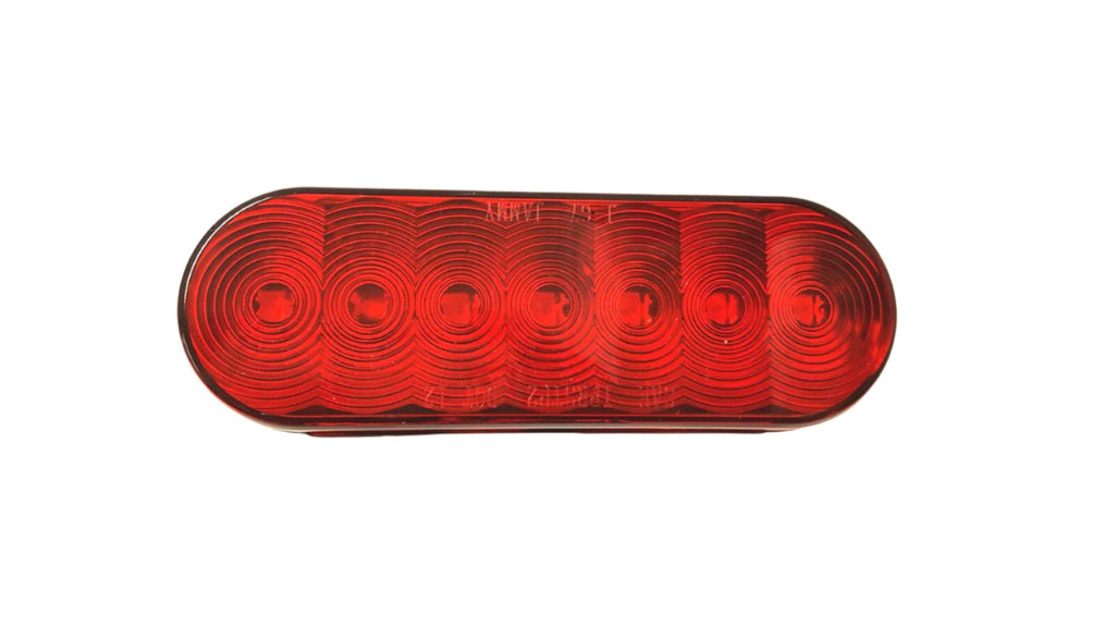 ONE - 6" LED Light Oval Stop Turn Tail Red Red 7 Diode Grommet Trailer Truck RV (J-67-R-LOTOF1)