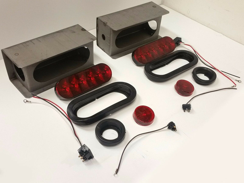 6" Oval Red LED Stop Turn Tail Steel Light Box Kit Housing Trailer Truck Marker (LBK6-R)