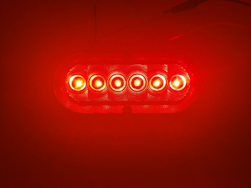 Surface mount Flat 6" Oval LED S/T/T, CLEAR Lens, Red 6 Diode, Red Reflective  (J-656-FRCX)