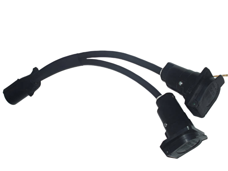 RV Camper Trailer 7way plug "Y" adapter 1-MA to 2 FM Slide in 5th wheel splitter (ADAPT-Y-1M-2FM-SHORT)