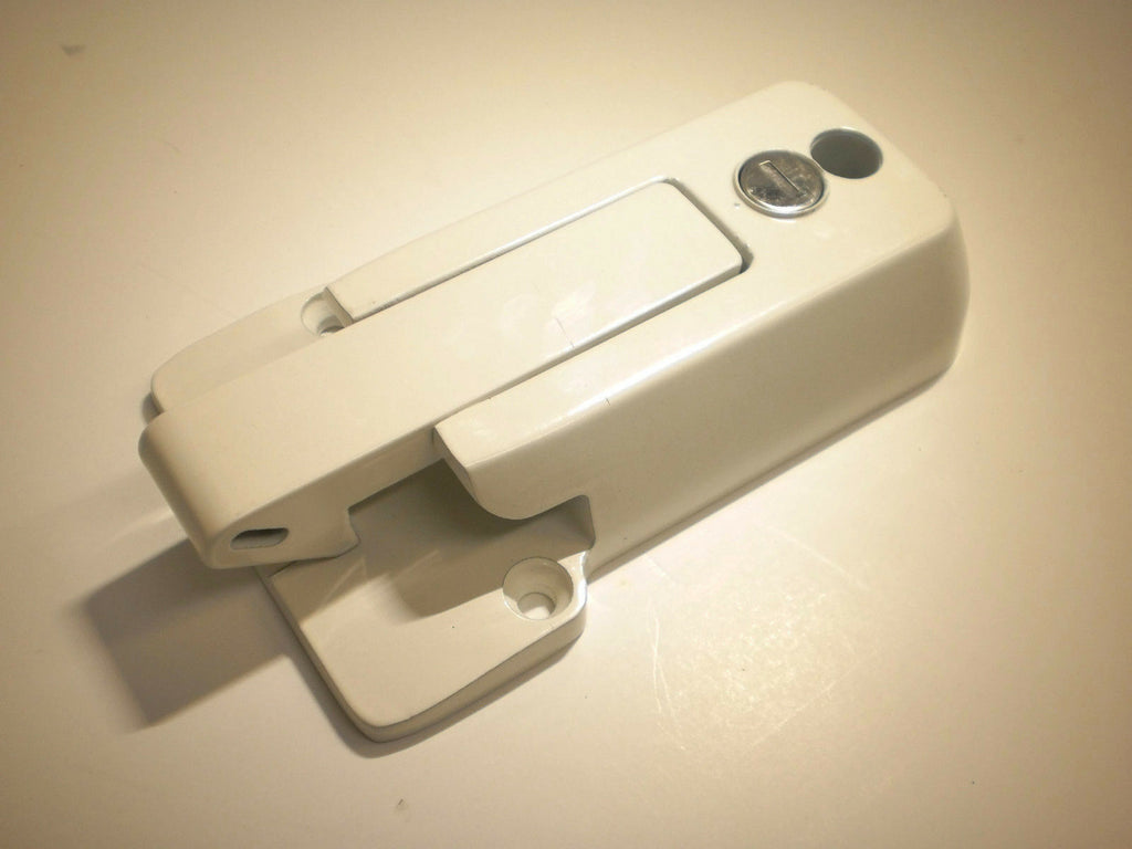 TWO- White Locking Cargo Trailer Cambar Door Auto Latch Vise Lock Cam Bar Handle (CBL-W-2X)