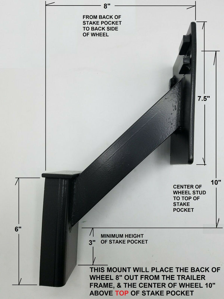 USA MADE Trailer Stake Pocket Spare Tire Carrier Holder Powder Coated 5, 6&8 Lug (SPTC)
