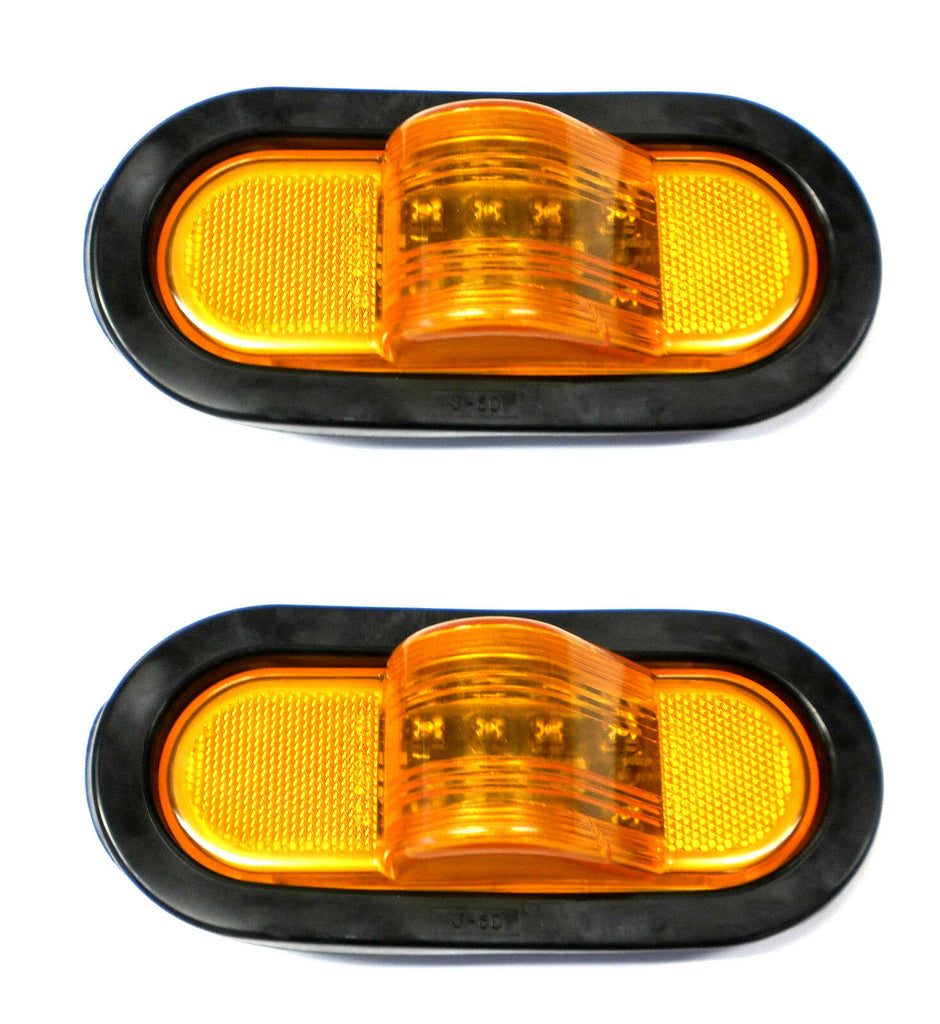 TWO - 6" Amber LED Mid Ship Lights Multi Function Park Turn Trailer Truck Semi (J-64-AK-LOTOF2)