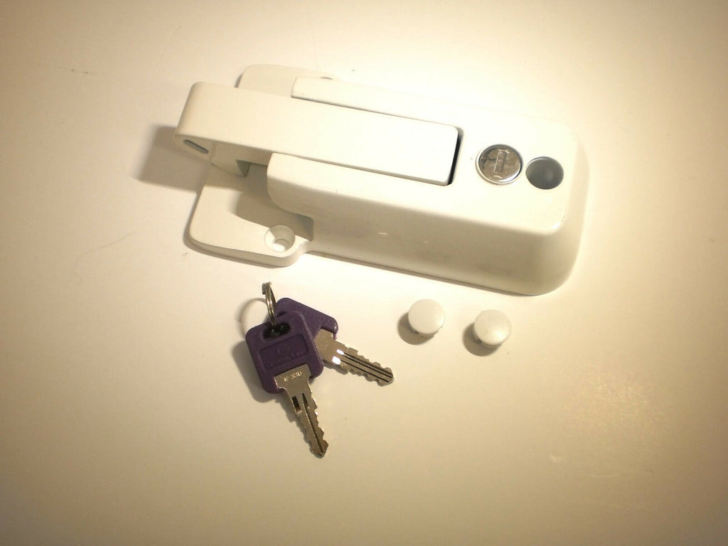 White Locking Cargo Trailer Cambar Door Auto Latching Vise Lock Cam Bar Handle (CBL-W-KIT)