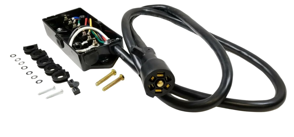 7 Way Plug Inline Pre-Wired Trailer BLACK Cord Junction Box 6 Ft Wiring Cable Towing (6FT-JB-BLK)