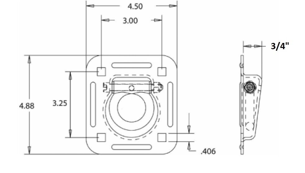 4 - 5000# Stainless Steel 4 Bolt Recessed D Ring Rope Tie Down Chain Trailer (RRS5-LOTOF4)